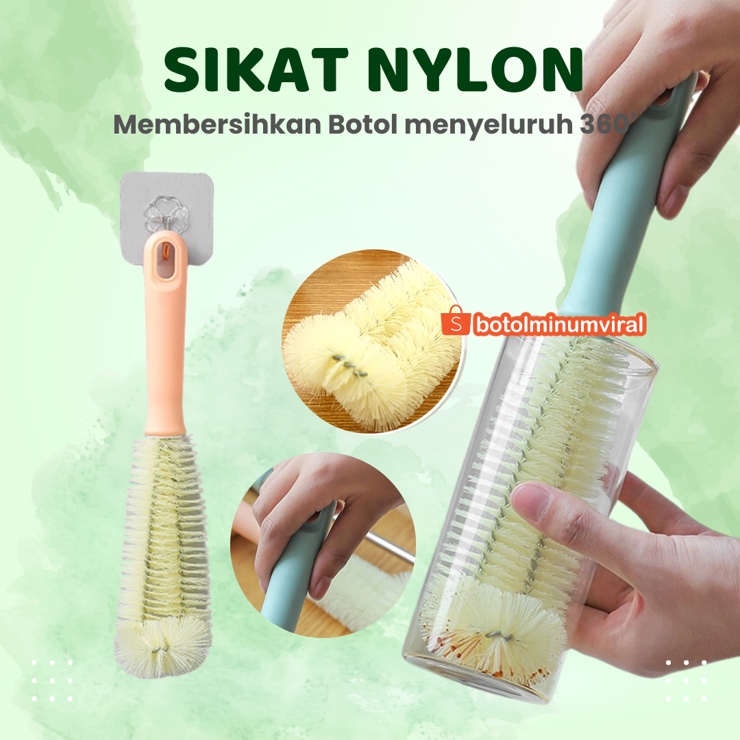 Sikat Cuci Pembersih Botol Minum Gelas Termos Gagang Panjang Nylon