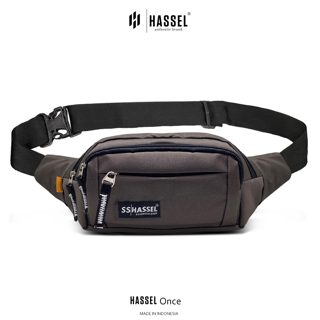 Tas Pinggang HASSEL ONCE - Tas Selempang Pria Wanita / Tas Bahu / Tas Waistbag - Hitam