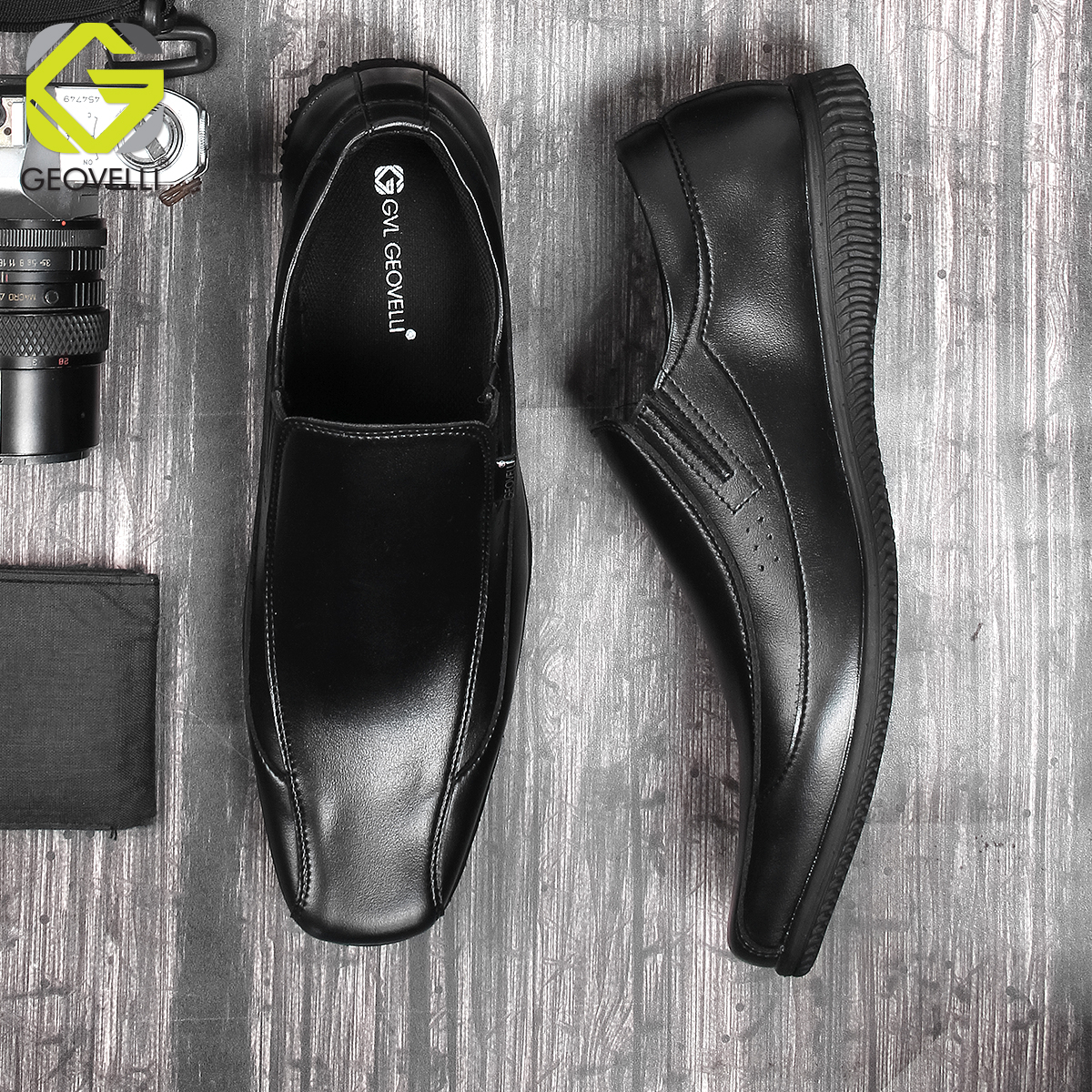 Geovelli G-1940 Hitam Sepatu Pantofel Pria Kulit Formal Kantor Kasual Kerja Kuliah Sepatu Pantopel Formal