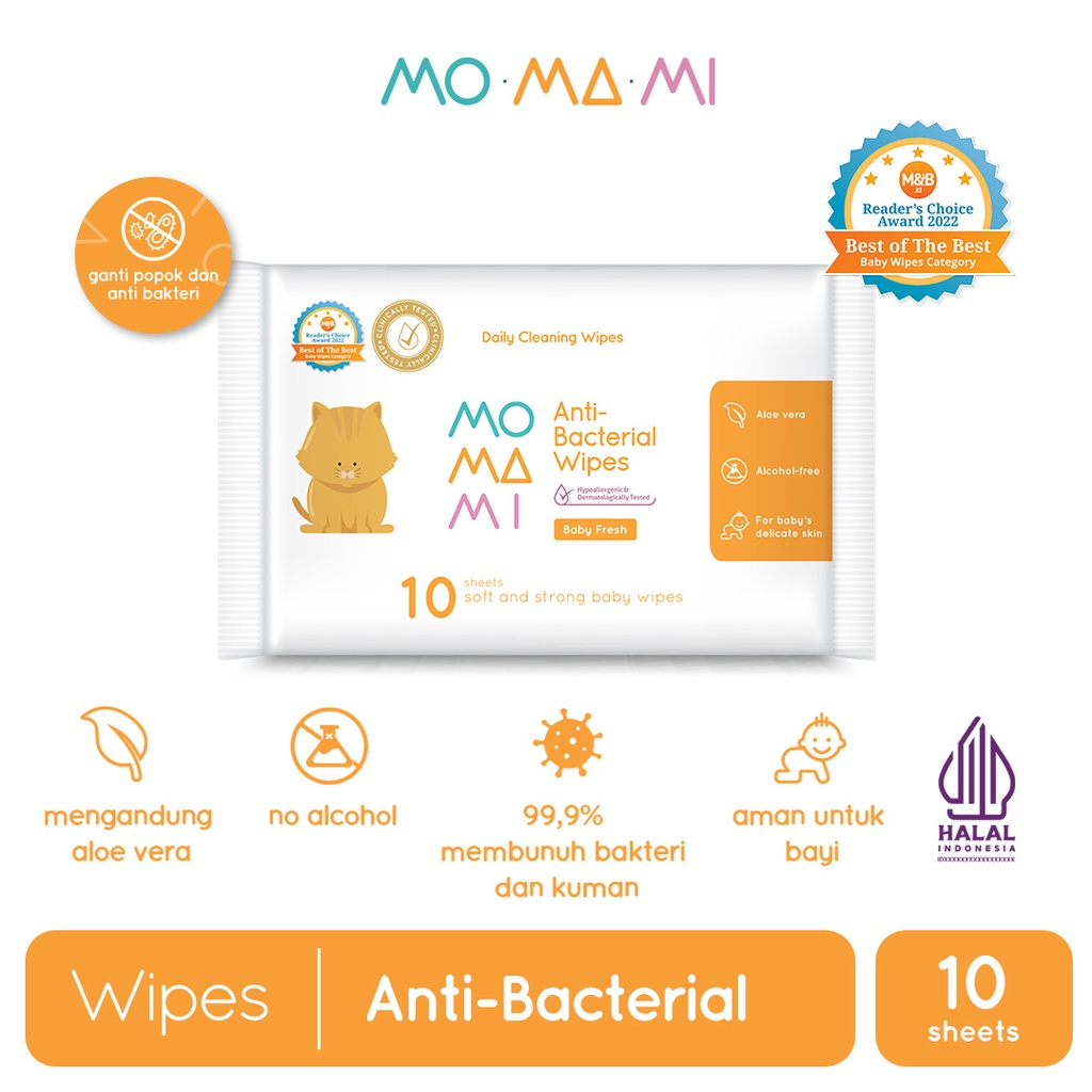 Tisu Basah Anti Bakteri  Bayi Momami Baby Antibacterial Wipes