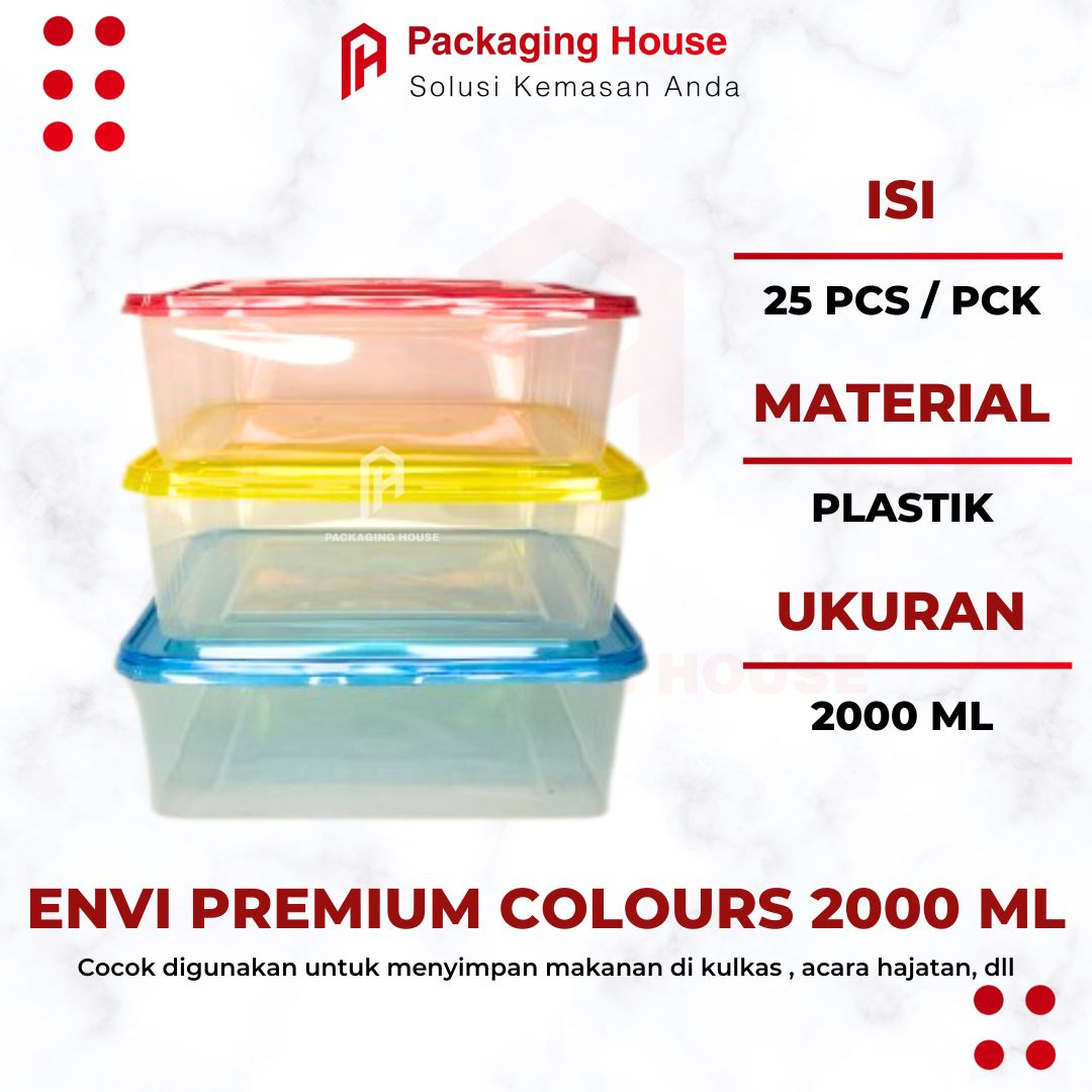 [ 25 pcs ] Thinwall 2000 ml Square + Tutup Warna Clear Merek ENVI PREMIUM