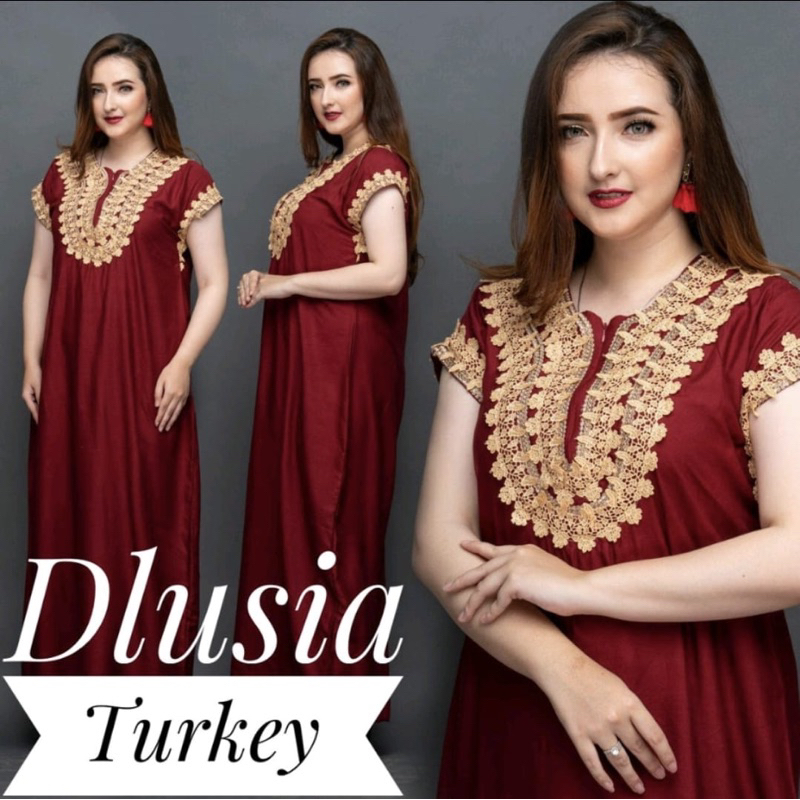 DLUSIA DRESS TURKEY LENGAN PENDEK MARUN