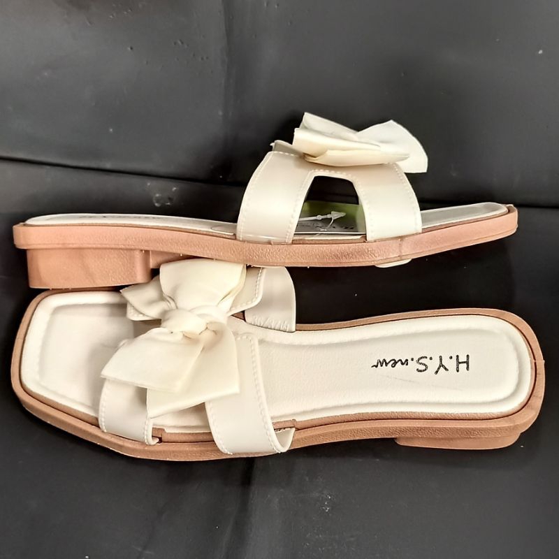 Sandal flat wanita terbaru sandal import perempuan H Y S original Sendal selop wanita motif pita