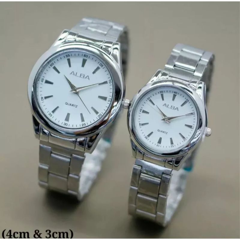 (Cod)Jam Tangan Couple Alba Balok l Jarum Strap Stell/Rantai(Dikirim Jakarta)