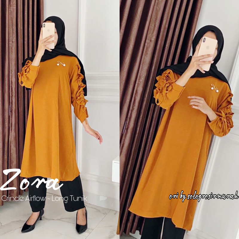 Long Tunik Zora Crincle Airflow Serut