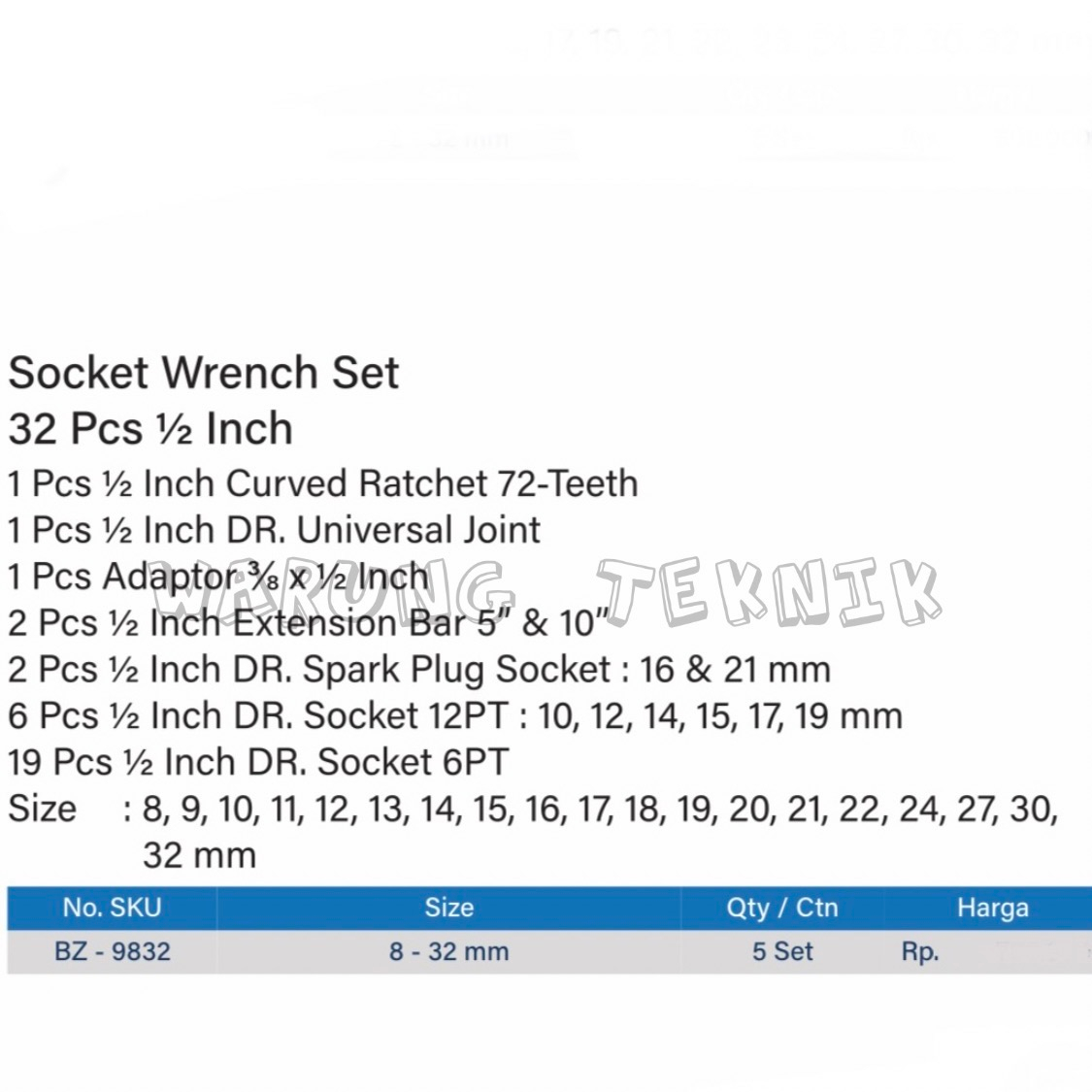 BENZ BZ-9824 BZ-9832 SOCKET SET 24 PCS 32 PCS 94 PCS 1/2&quot; DR - KUNCI SOK SET ISI 24 PCS 32 PCS DAN 94 PCS DRIVE 1/2&quot;