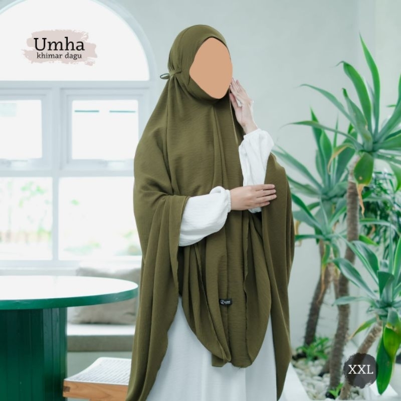 Ready Khimar umha crinkle menutup dagu bergo syari nonped tali crinkle premium tidak kasar tidak men