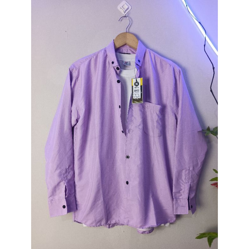 KEMEJA PRIA POLOS LENGAN PANJANG DAN PENDEK WARNA LILAC ALL KATUN