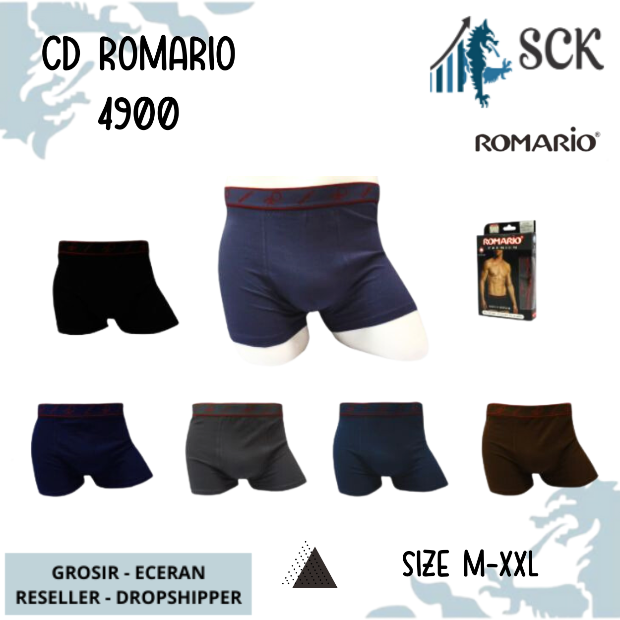 [ISI 1] CD Pria ROMARIO 4900 Model Boxer Bahan Katun / Celana Dalam Pria Boxer Katun Halus- ROMARIO 4-900