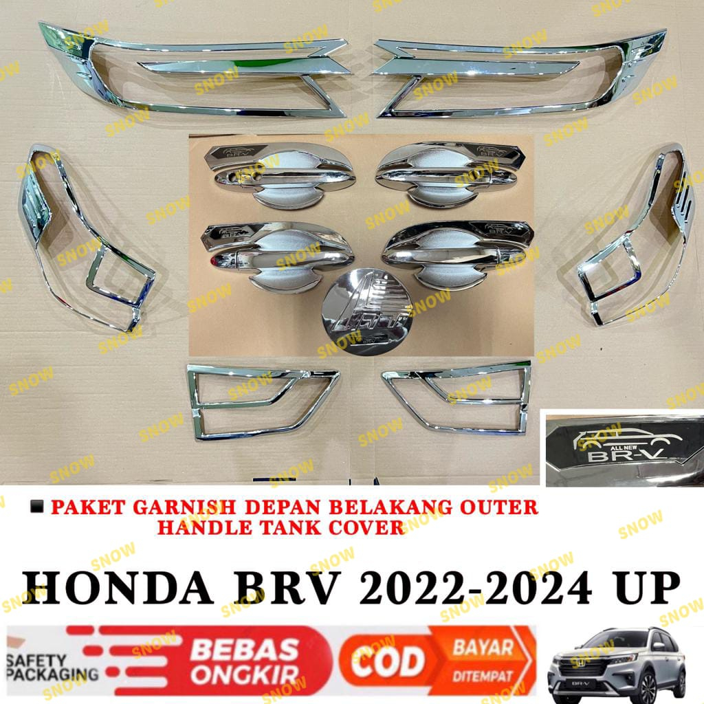 Paket Garnish Lampu Depan Belakang Outer Handle Tank Cover Honda Brv BR-V 2022 2023 2024 Up Hitam Chrome Carbon