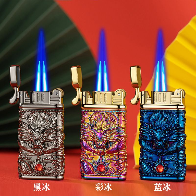 Korek Api Bara Las Unik Gas Dual Blue Jet Torch Lighter Plus Gift Box