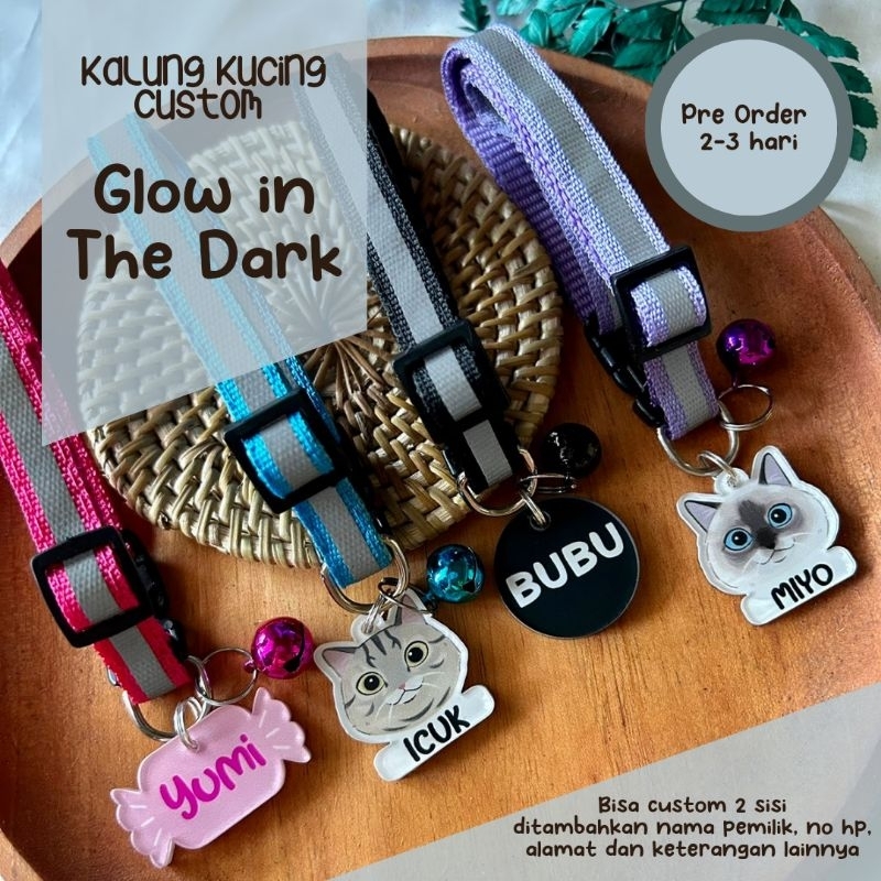 KALUNG KUCING CUSTOM NAMA GLOW IN THE DARK REFLEKTIF