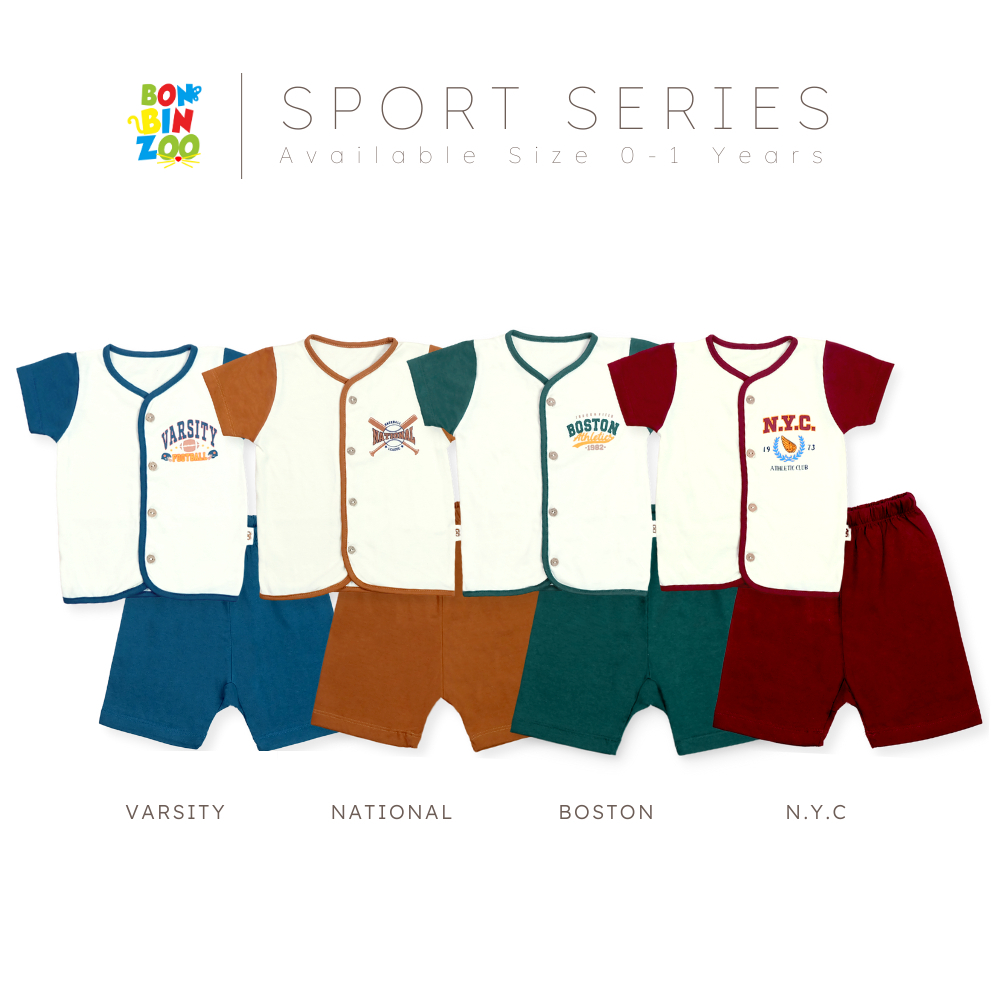 BONBINZOO - Sport Series Set Baju Tangan Celana Pendek Anak Bayi Kancing Depan Kancing Bahu 0 -12 Bulan