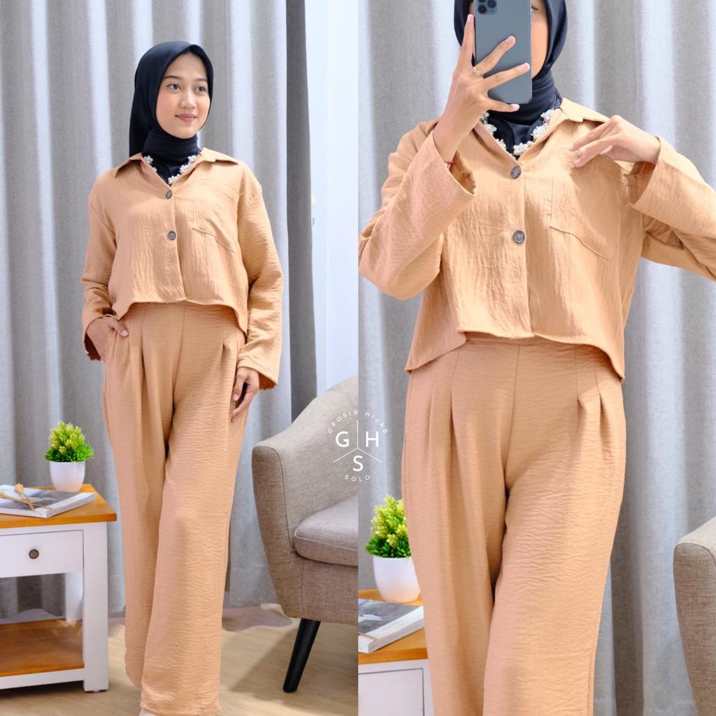 NAVAA ONE SET KEMEJA BLAZER CROP DAILY SET WANITA POLO LINEN PREMIUM (MSB)