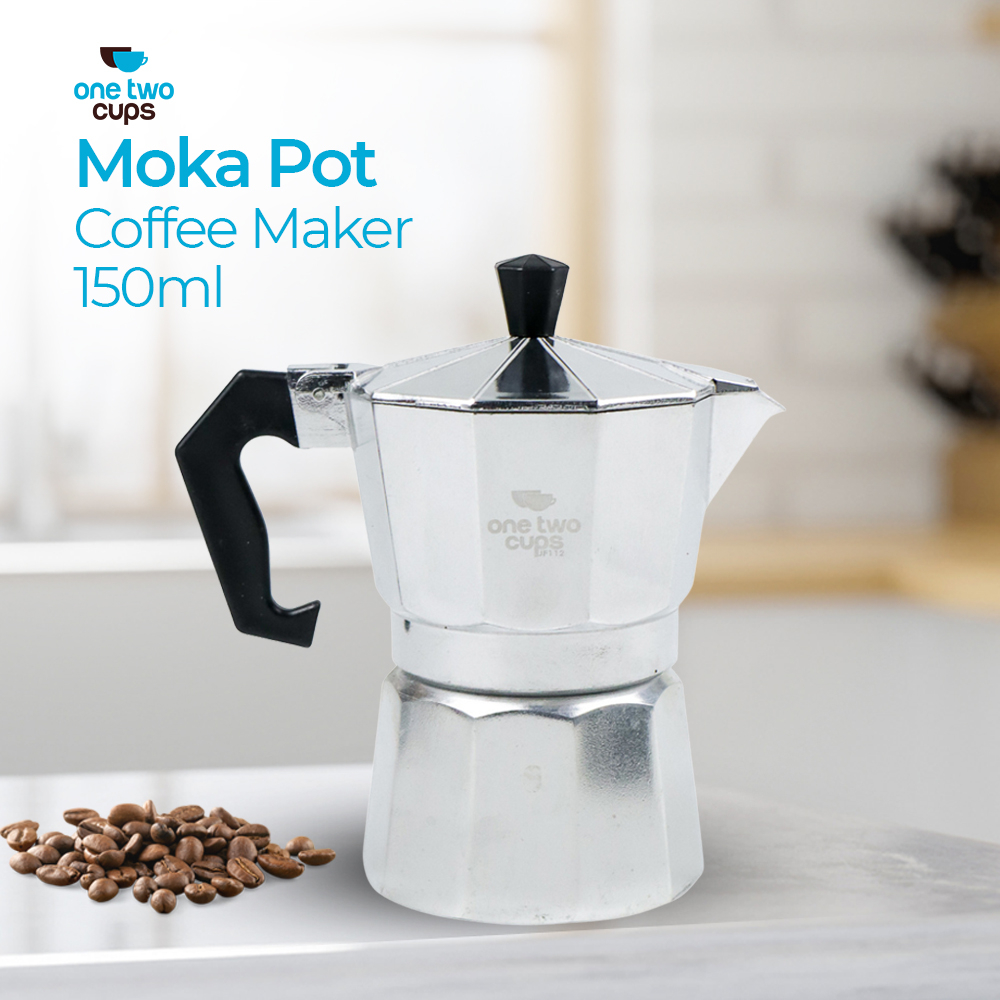 One Two Cups Espresso Coffee Maker Moka Pot Teko Stovetop Filter 150 ML - JF112 - Silver