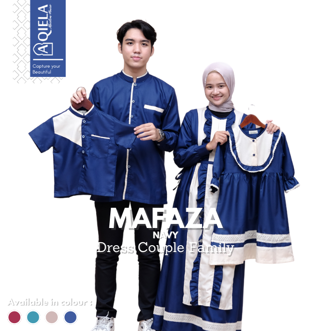 Dress Muslim Sarimbit Idul Fitri 2026 Baju Couple Keluarga – Mafaza Navy by Aqiela Muslim House