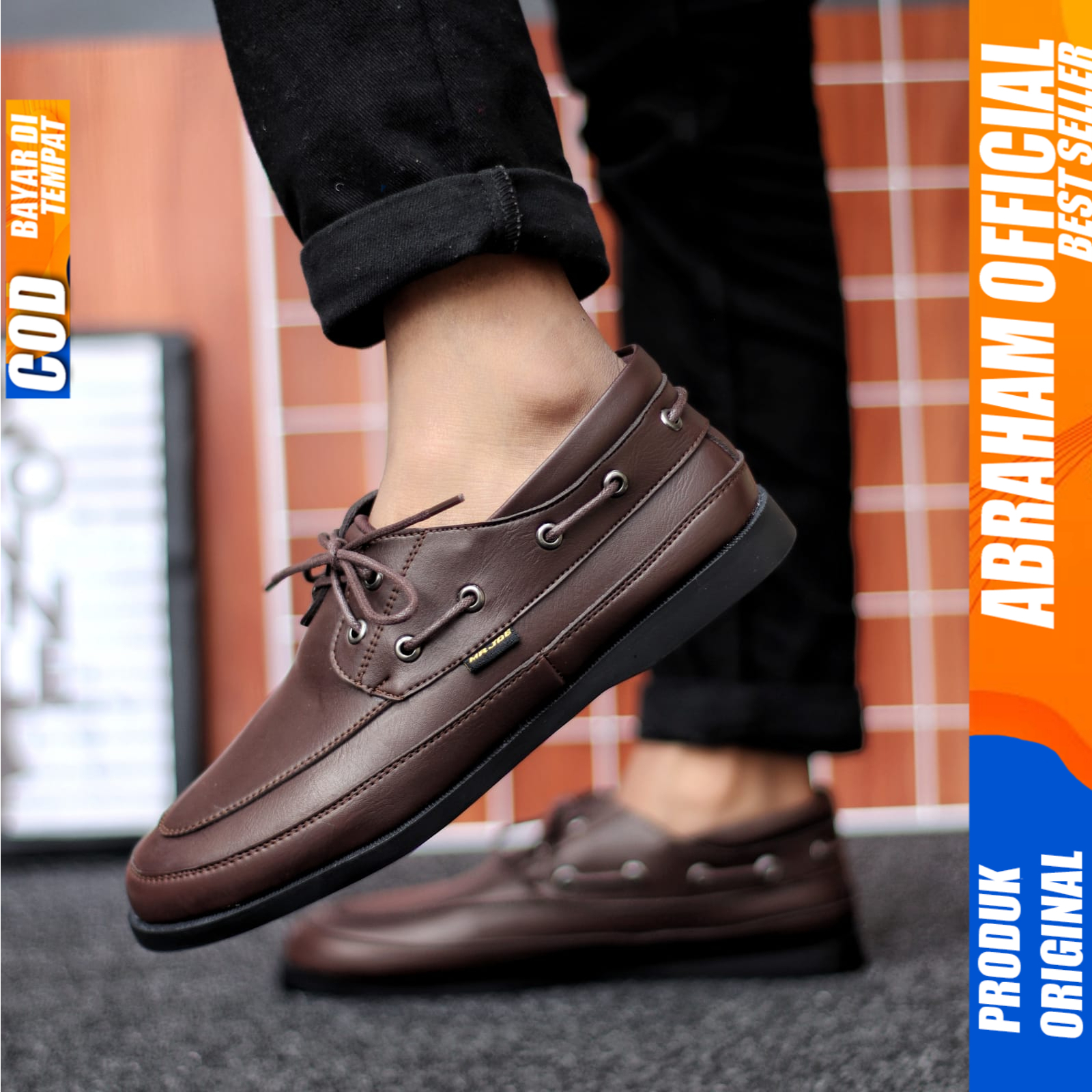 Sepatu Formal Pantofel Hitam Tali Casual Kulit Pu Kerja Pria Abraham