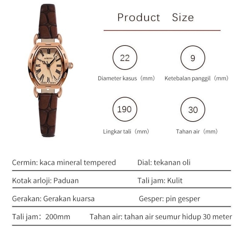 Jam Tangan Analog Wanita Aokeyo Tali Kulit Kecil Anti Air Free Box Korea Elegan Mewah kekinian Original Fashion