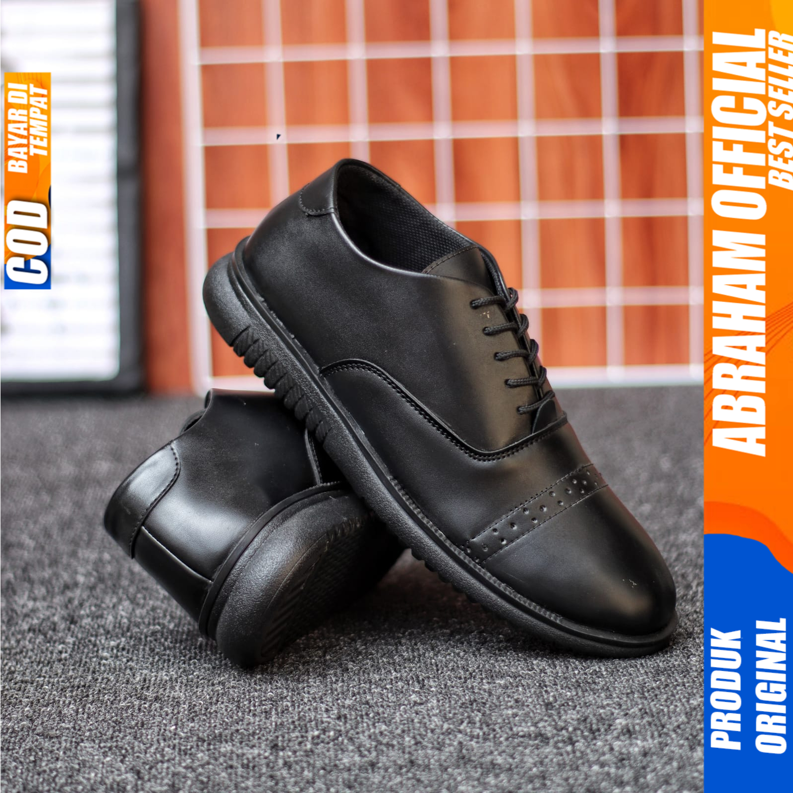 Sepatu Pantofel Formal Pria Tali Hitam Casual Kulit Kerja Pria Abraham