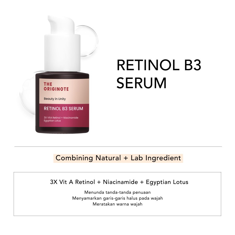The Originote Retinol B3 Serum - Serum Anti Aging Menyamarkan Garis Halus Meratakan Warna Kulit Merawat Kulit Berjerawat with Vitamin