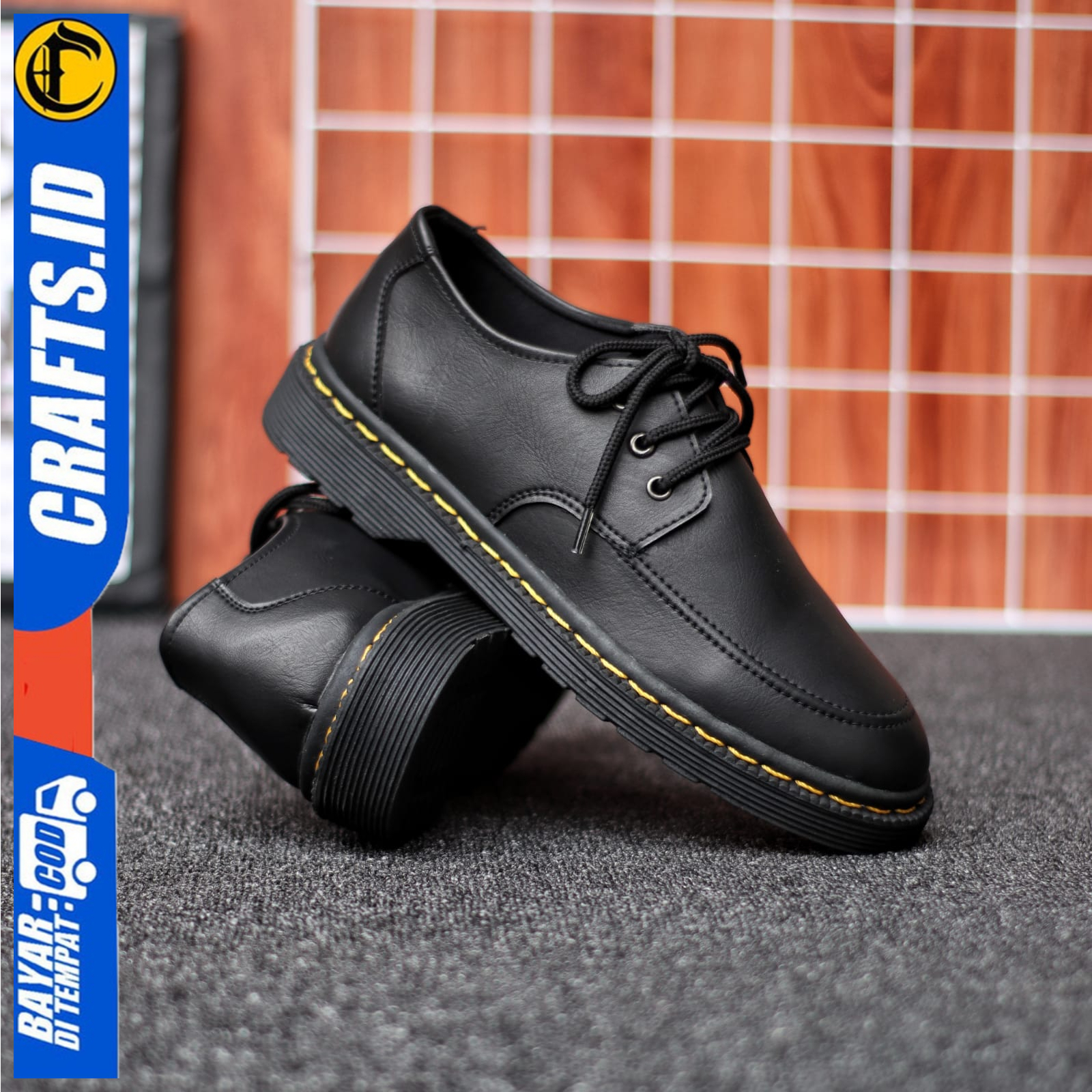 Sepatu Docmart Pantofel Pria Low Boots Hitam Kerja Original Crafs Markis