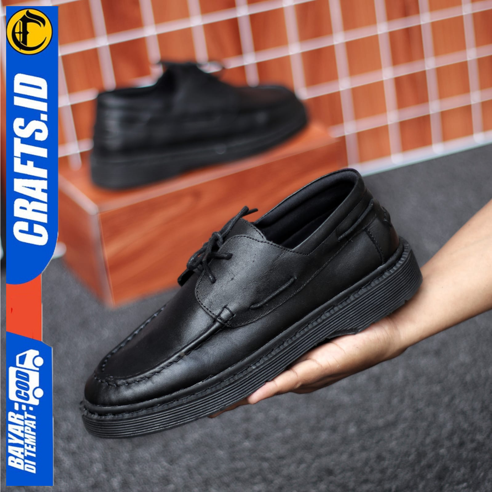 Sepatu Formal Pantofel Pria Casual Kerja Docmart Hitam Kulit Asli Original Crafs Mitsuki