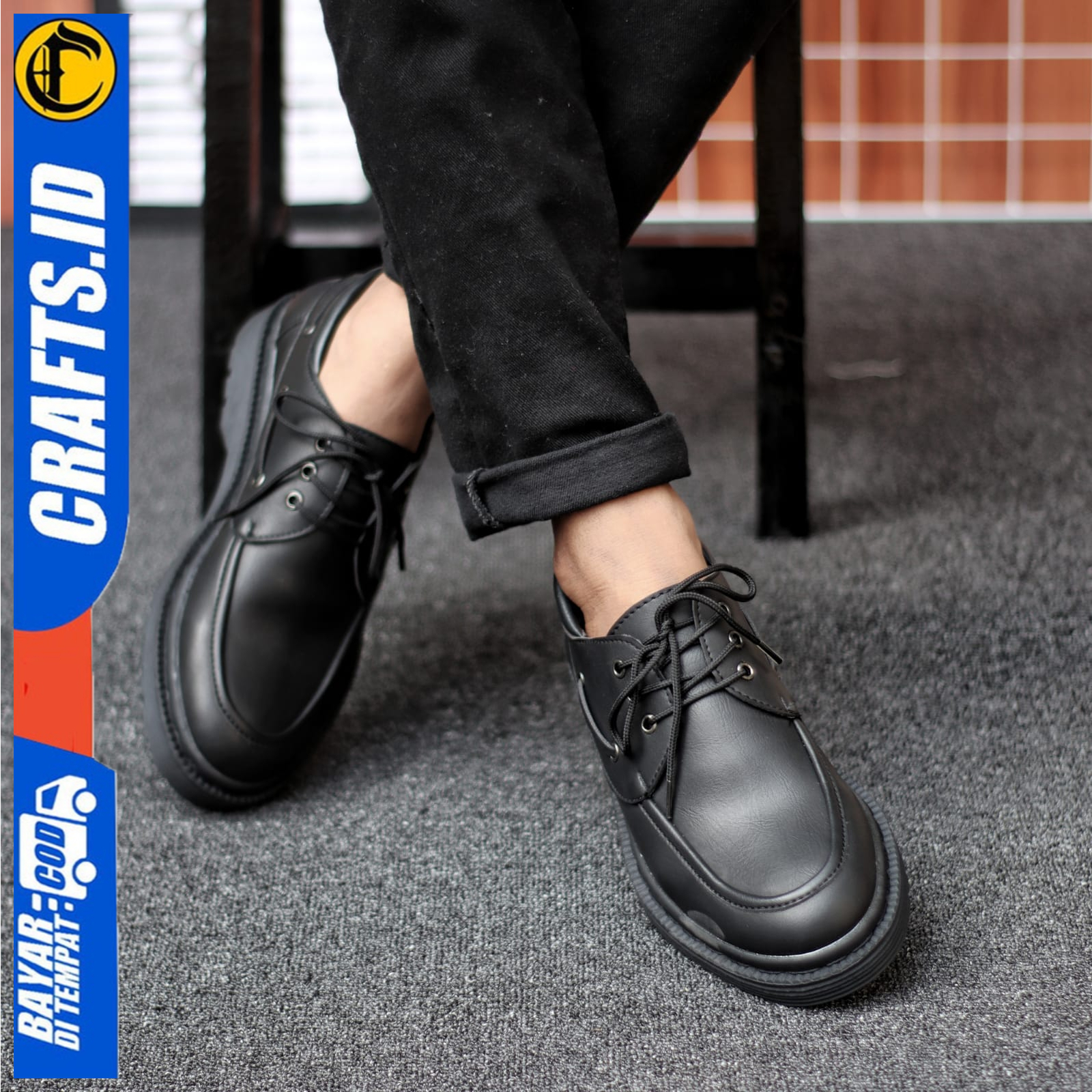 Sepatu Formal Pantofel Docmart Boots Kerja Pria Hitam kulit PU Crafs Eida