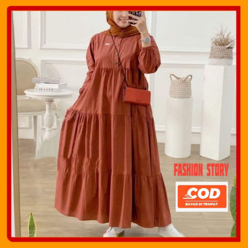 Midi Dress Rayon Premium Jumbo Terbaru Kekinian Polos Putih Hitam Panjang/Dres Wanita Jumbo Kondanga