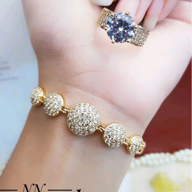 Xuping set perhiasan gelang anting cincin anting lapis emas 24k (anti iritasi dan tidak pudar) 2083