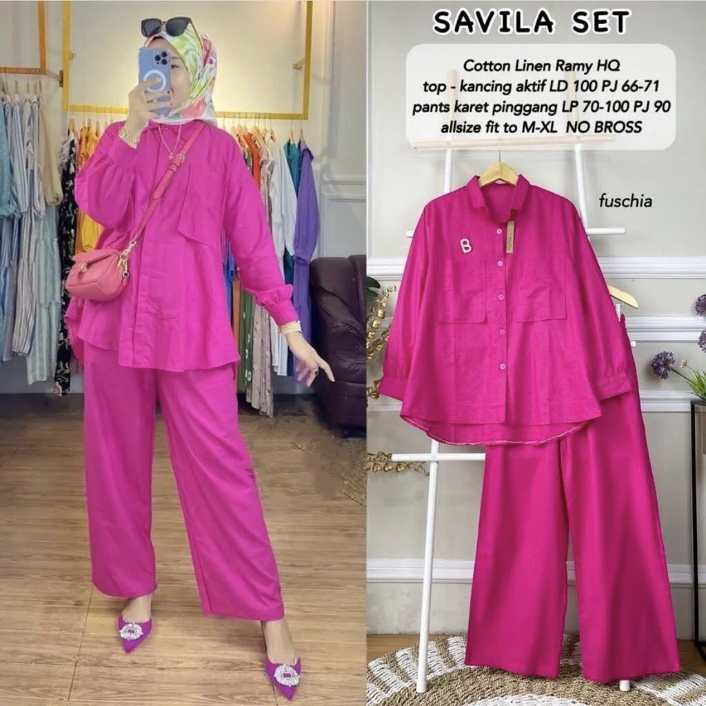 Savila Oneset Kemeja Kancing Depan Aktif Busui + Celana Panjang Pinggang Karet Keliling Bahan Katun Linen Rami Setelan Wanita Kekinian Terbaru 2023 Fit to XL