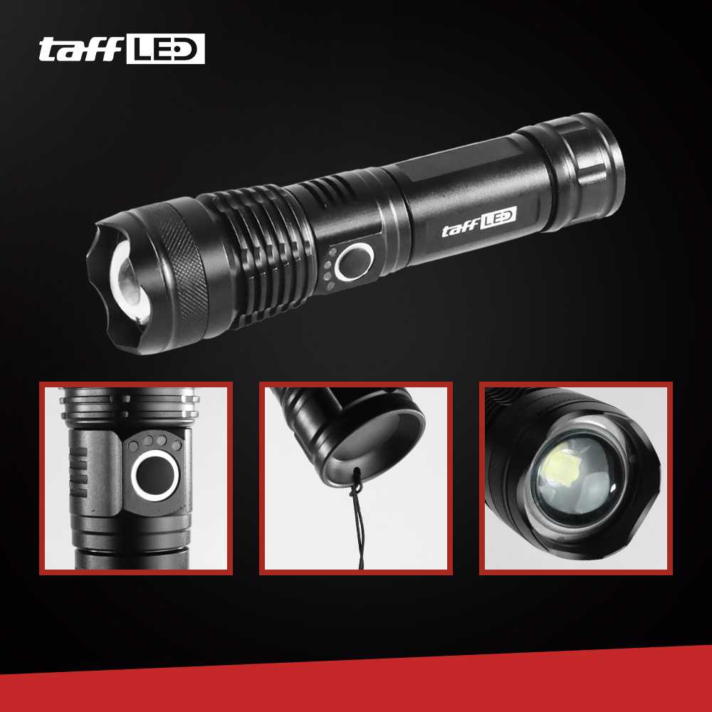 TaffLED Senter LED USB Recharge XHP50 with 18650 Battery &amp; EU Adaptor - JHS522X