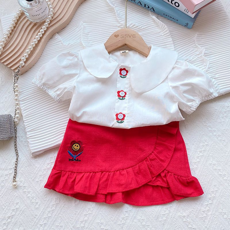 (LOLI-JKT) BS-437 SET ANAK CEWEK ROK MERAH BUNGA SIZE 90-140