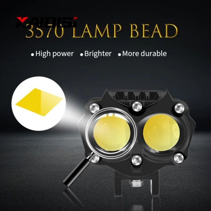 Lampu Tembak Sorot Laser Gun 24 Volt SQL 2 Mata LED SQL2 Truk Bus Canter Putih Kuning 2 Warna OWL D2 CSP White Yellow Motor Mobil High Low Lasergun Jauh Dekat Offroad Bar Cree Dim Truck Fuso Ragasa Traktor Tronton Foglamp White Yellow Worklight 3 Kabel