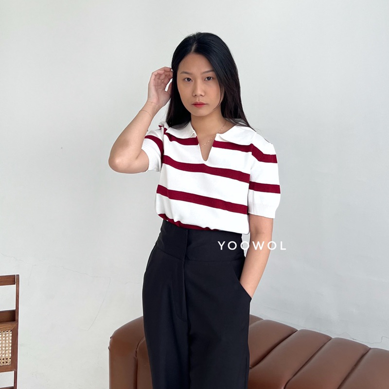 Isla Top/Atasan Stripes Knit Lengan Pendek Wanita