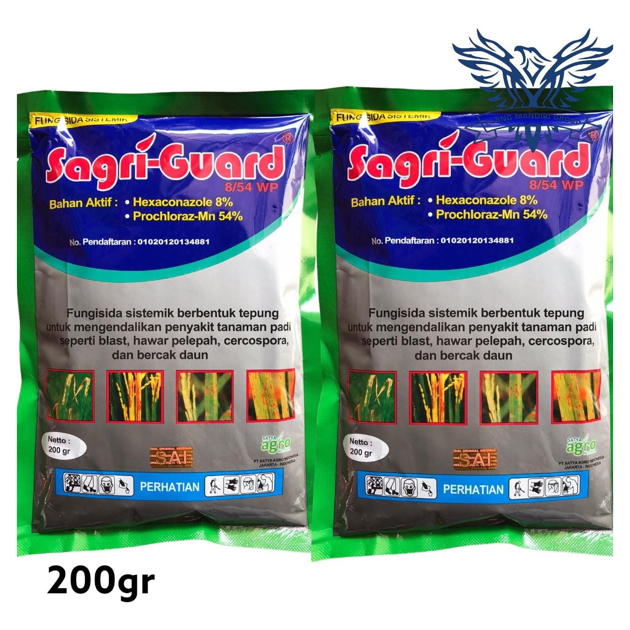 SAGRI GUARD 8/54 WP 200gr Heksakonazol (hexaconazol) 8 % Prokloraz (procloraz) 54 % Fungisida Sistemik Untuk Mengendalikan blast hawar pelepah cercospora bercak daun dll Heksa Hexacar