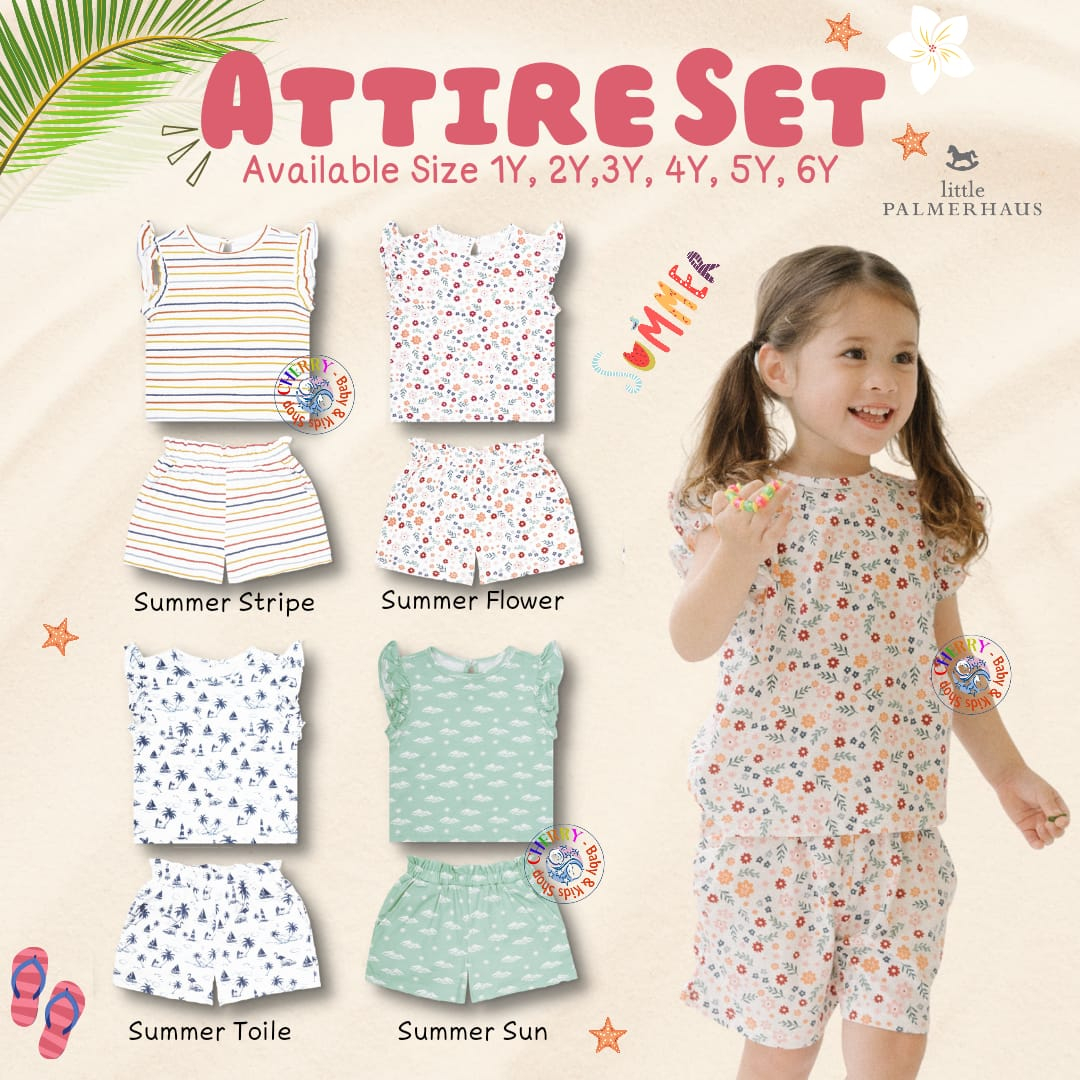 Little Palmerhaus Summer Attire Girl 1-5 Tahun Setelan Pendek Ruffle Musin Panas Anak Perempuan CBKS