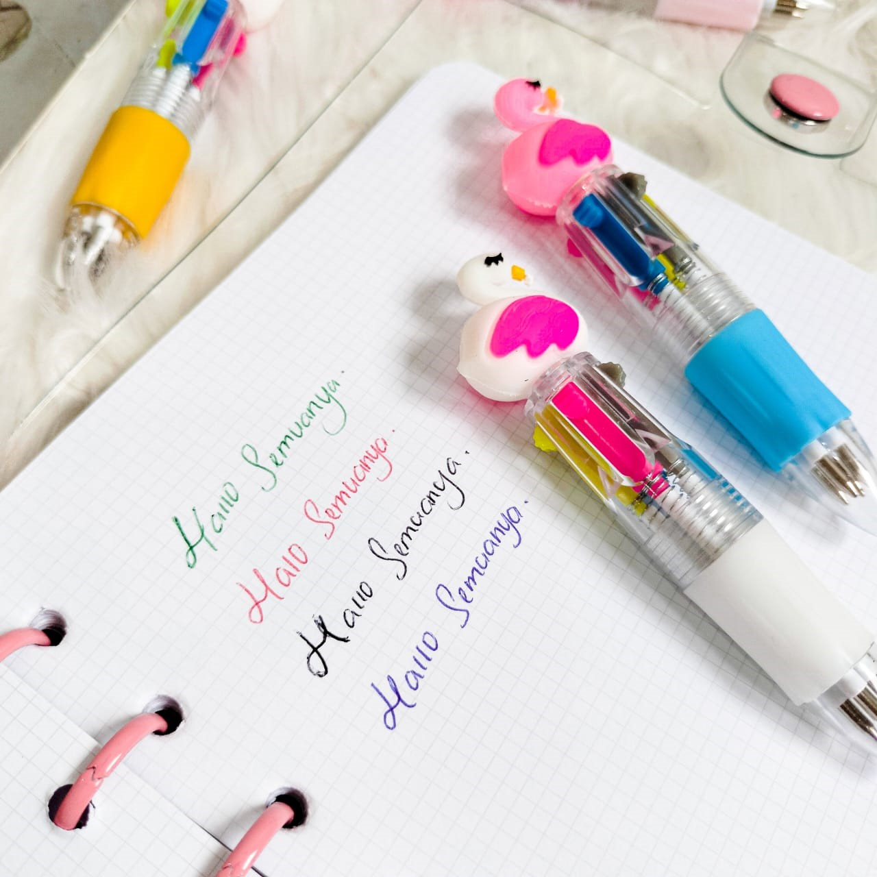 PULPEN 4 WARNA FLAMINGO ALAT TULIS BOLPOIN UNIK IMUT MURAH PEN GEL KARAKTER PENA UNIK LUCU MURAH