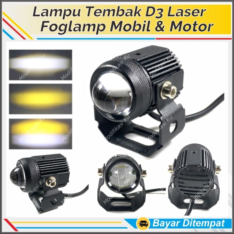 LAMPU TEMBAK LASER D2 D3 2 WARNA LED PUTIH KUNING SINAR FOKUS TERANG TEMBUS KABUT TIDAK SILAU HEMAT 