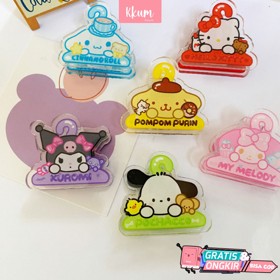 Klip penjepit kertas sanrio/ Transparant paper clip bening dokumen