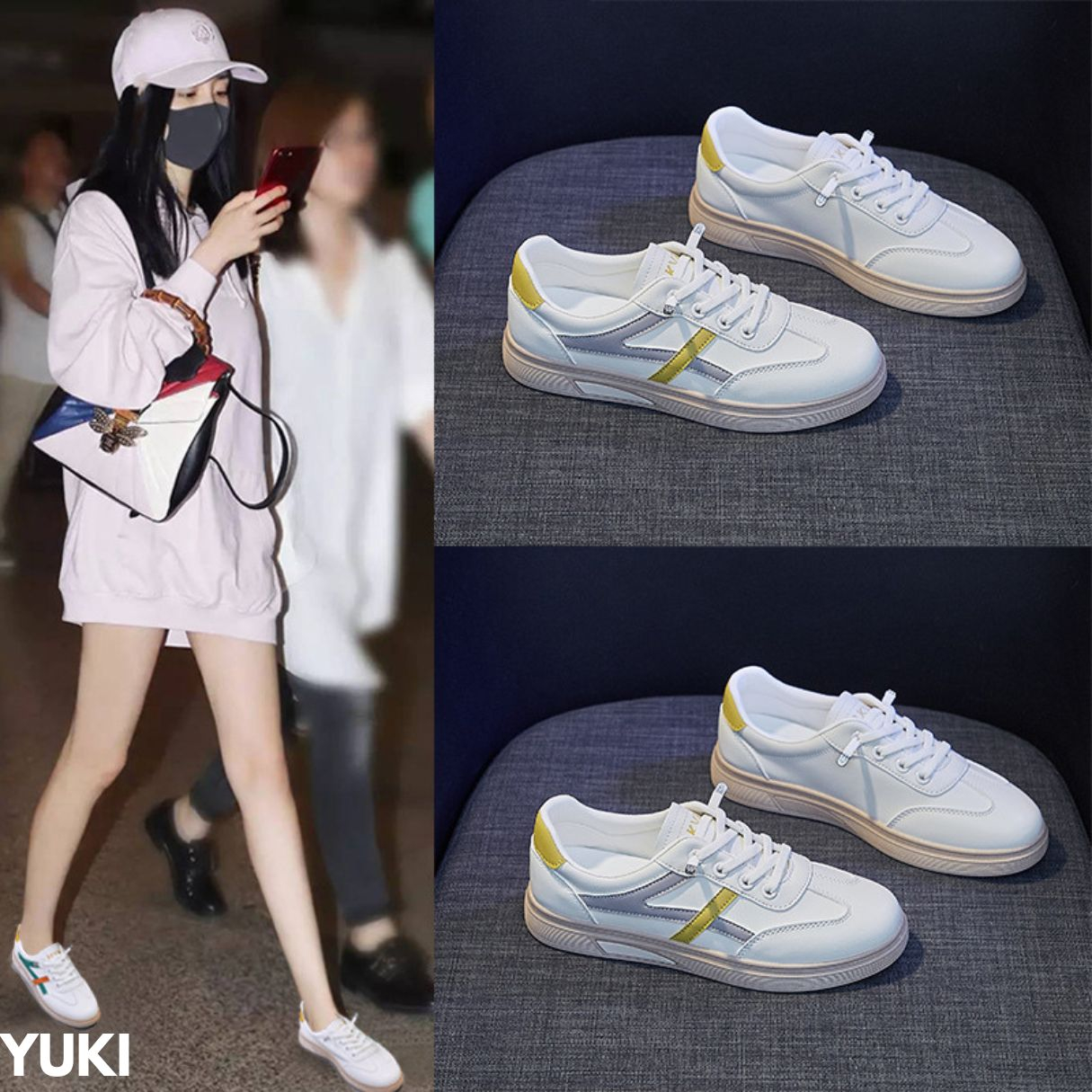 SEPATU SNEAKERS WANITA DESAIN MINIMALIS CANTIK DAILY STYLE BAHAN PU IMPORT YUKI