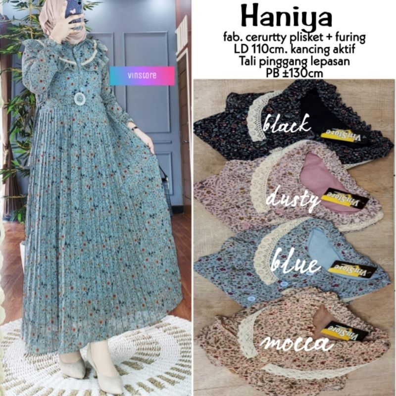 haniya gamis plisket premium ori vin gamis ceruty babydoll full furing gamis motif bunga dress canti