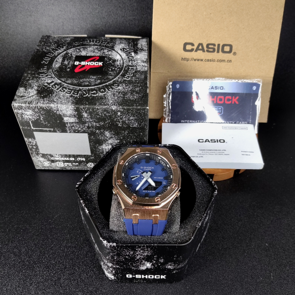 Jam Tangan Pria Wanita CASIO G-Shock GA-2110ET-2A Custon Blue Rose Gold GShock GM-2100 Analog Digital