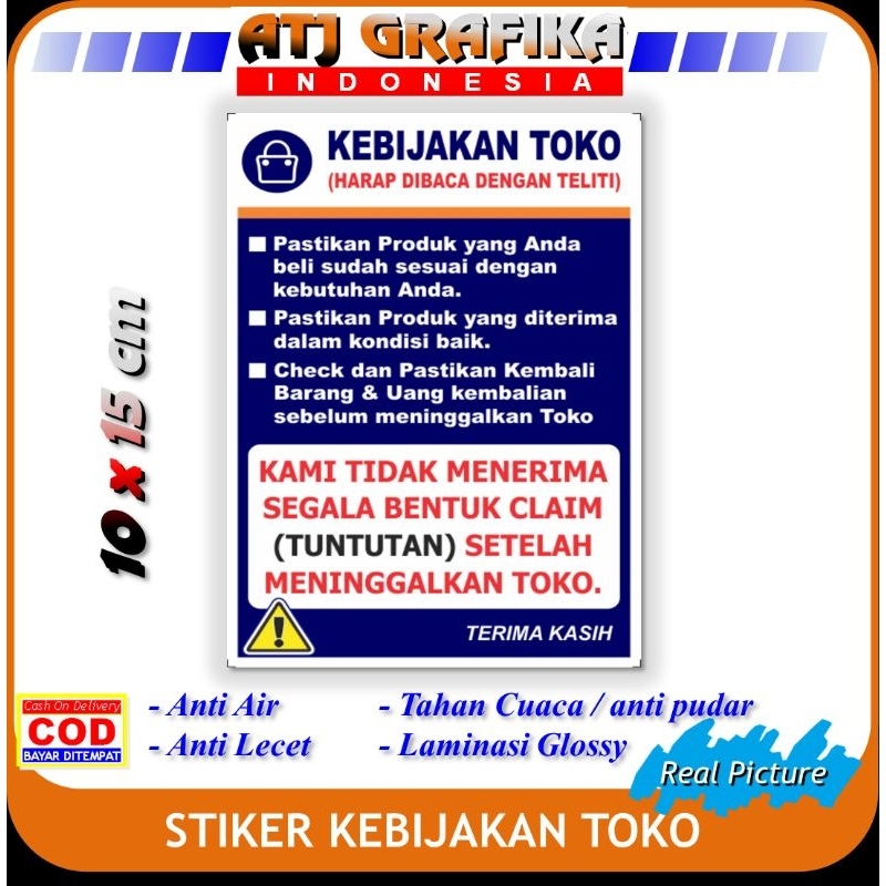 

Stiker kebijakan toko check belanja sticker standard pelayanan customer
