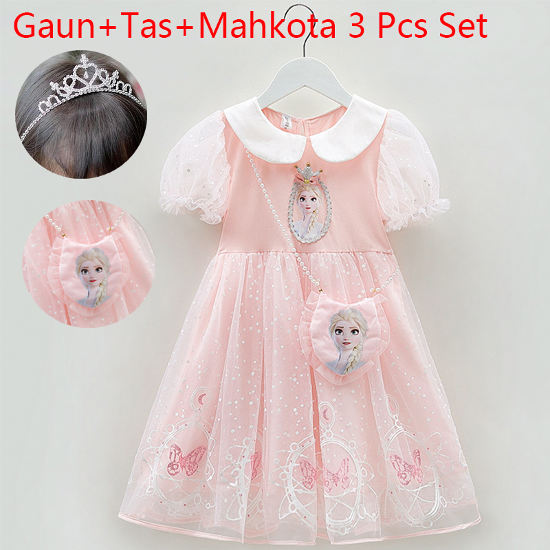 Gadis Anak Perempuan Fronze Princess Dress+Bag+Crown 3 PCS Set Girls Pesta Kostum Santai Untuk Hadiah Ulang Tahun