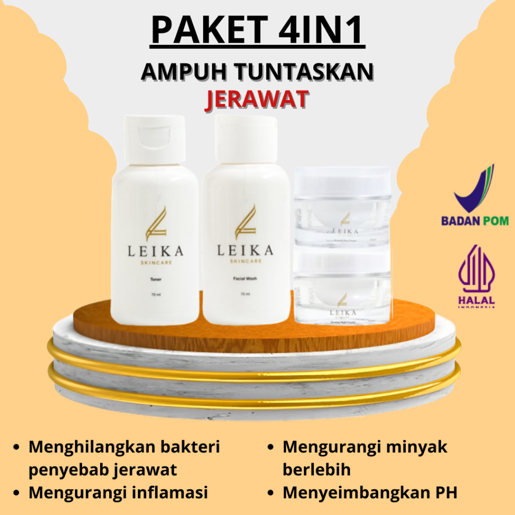 PAKET 4IN1 LEIKA SKINCARE OBAT PENGHILANG JERAWAT PRIA WANITA jerawat batu bruntusan pasir yang para