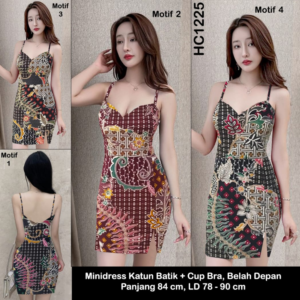 HC1225 Mini Dress Cotton/Katun Motif Batik Belah Depan Cup Bra Tanpa Lengan Stretch Bodycon / Gaun Pendek / Mini Dres Seksi / Drees Sexy