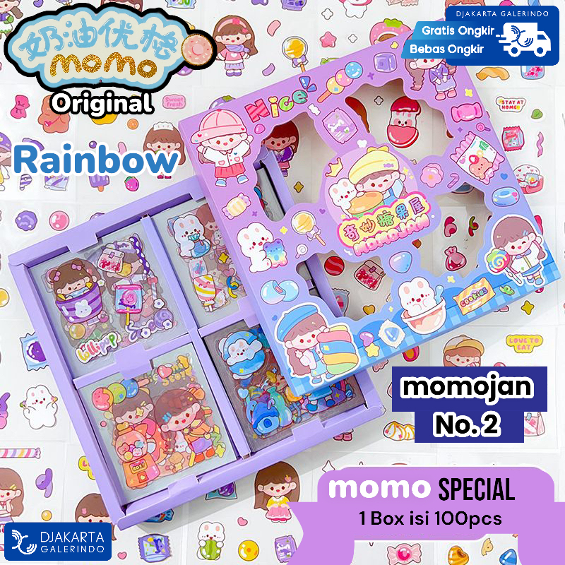 Sticker MOMOJAN MOMO Special Rainbow Mix Warna Original waterproof Stiker Kartun Korea Anti Air Original isi 100pcs