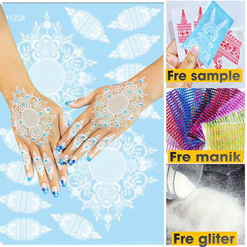 1pcs bisa kanan kiri HENNA INSTAN PUTIH J1122AAA // FREE GLITER MANIK DAN SAMPEL