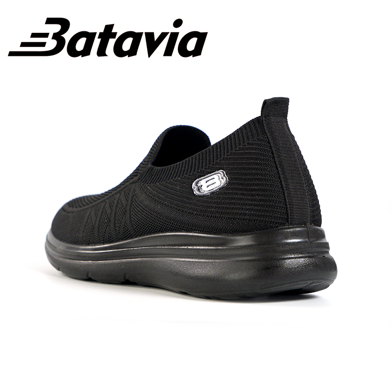 Batavia 2023 Sepatu Pria Ultra Ringan Hitam Slip-On Sepatu Senior Sepatu Kasual Sepatu Kets Flyknit Bernapas Sol Lembut Sepatu men  J