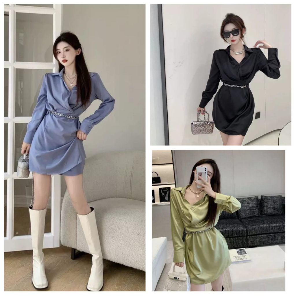mini dress silk satin biru hitam hijau olive dress mini belt tf10369